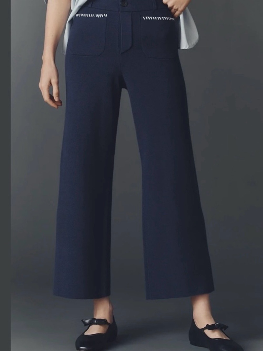 The Colette Crop Whipstitch Knit
Trousers by Maeve (Navy)